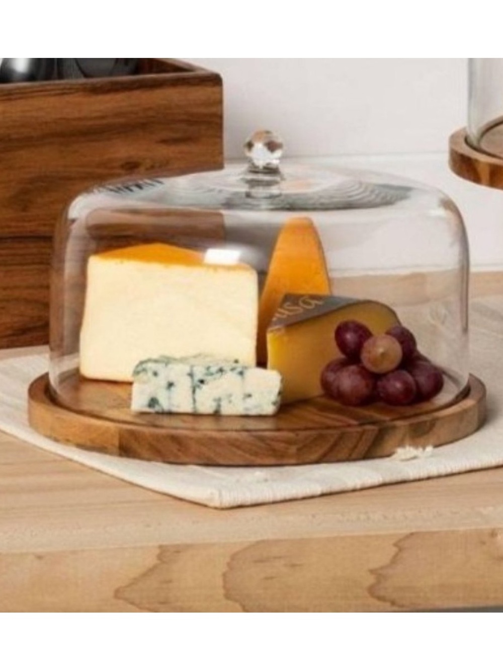 Hearth & Hand 9” Wood & Glass Covered Dessert Storage.